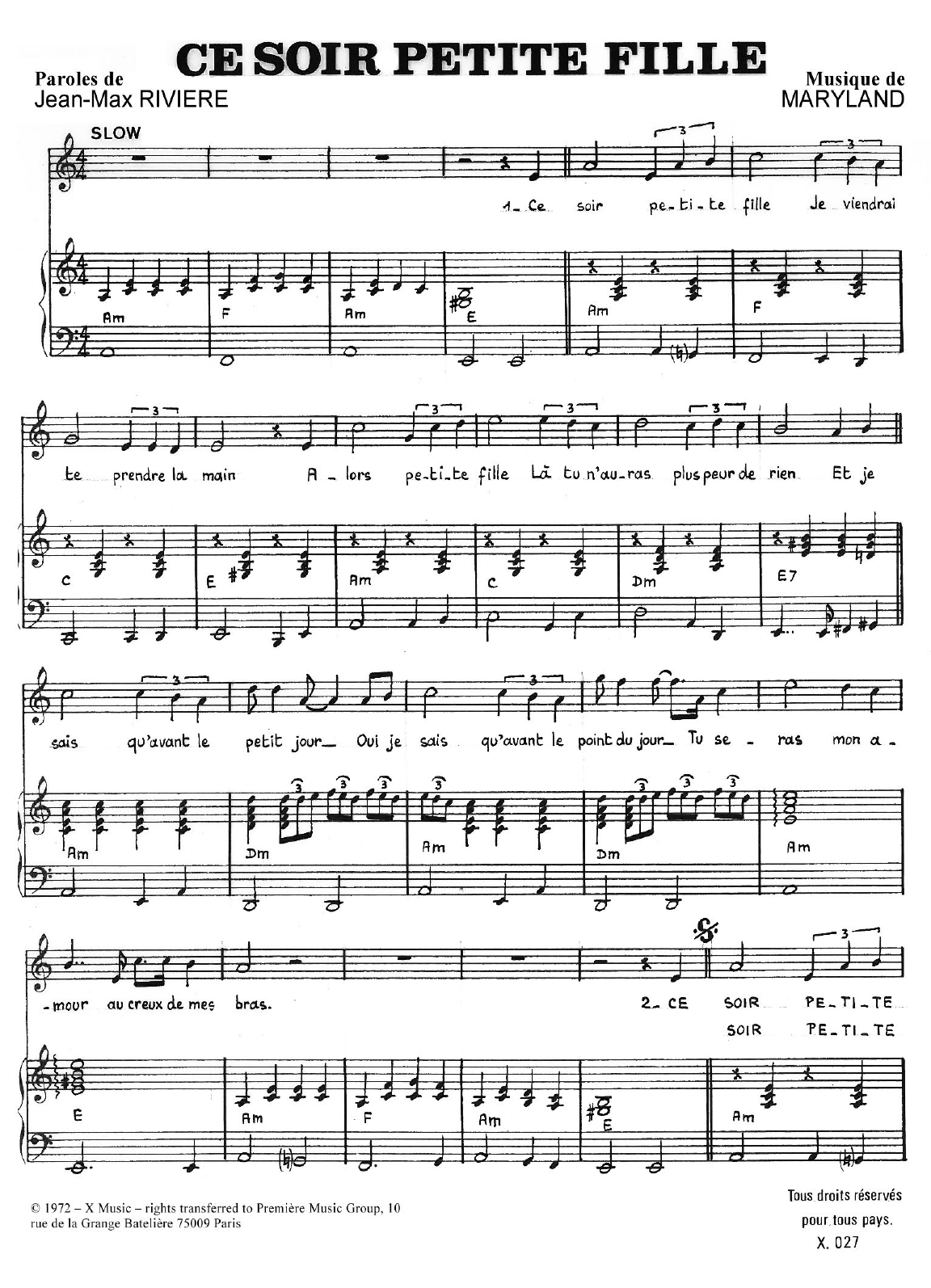 Yves Heuze Ce Soir Petite Fille Sheet Music