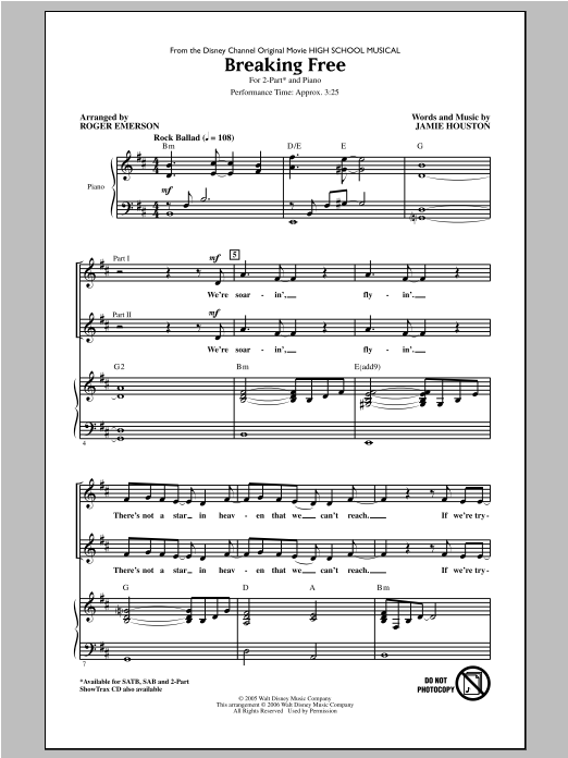 Zac Efron & Vanessa Hudgens Breaking Free (from High School Musical) (arr. Roger Emerson) Sheet Music