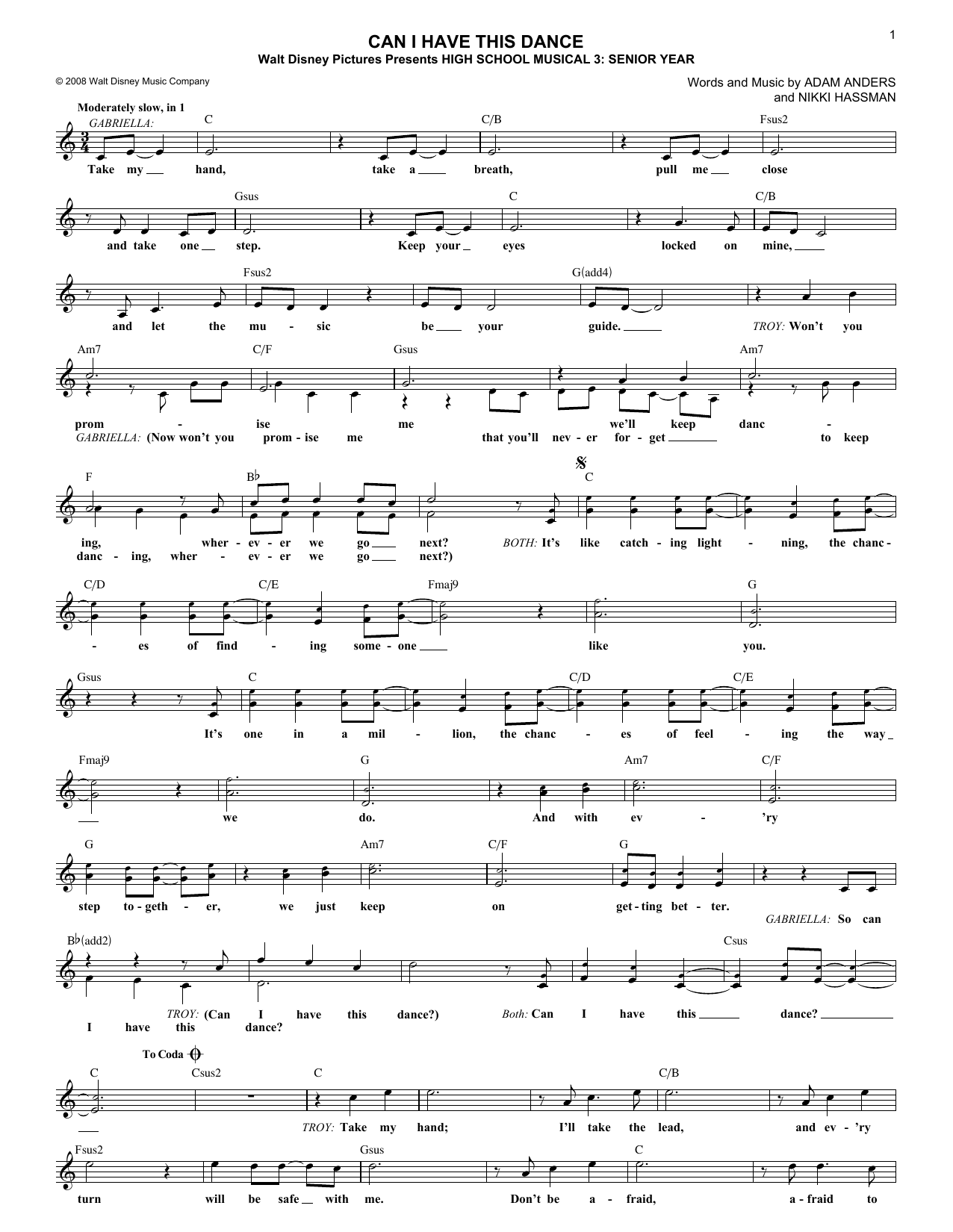 Zac Efron & Vanessa Hudgens Can I Have This Dance Sheet Music
