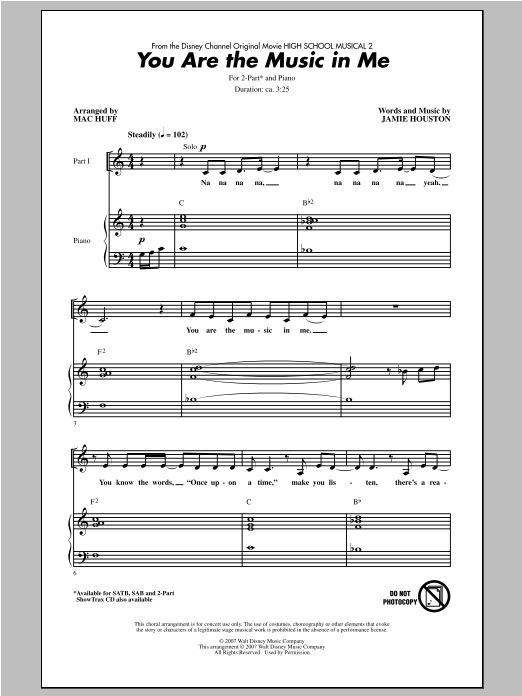 Zac Efron & Vanessa Hudgens You Are The Music In Me (from High School Musical 2) (arr. Mac Huff) Sheet Music