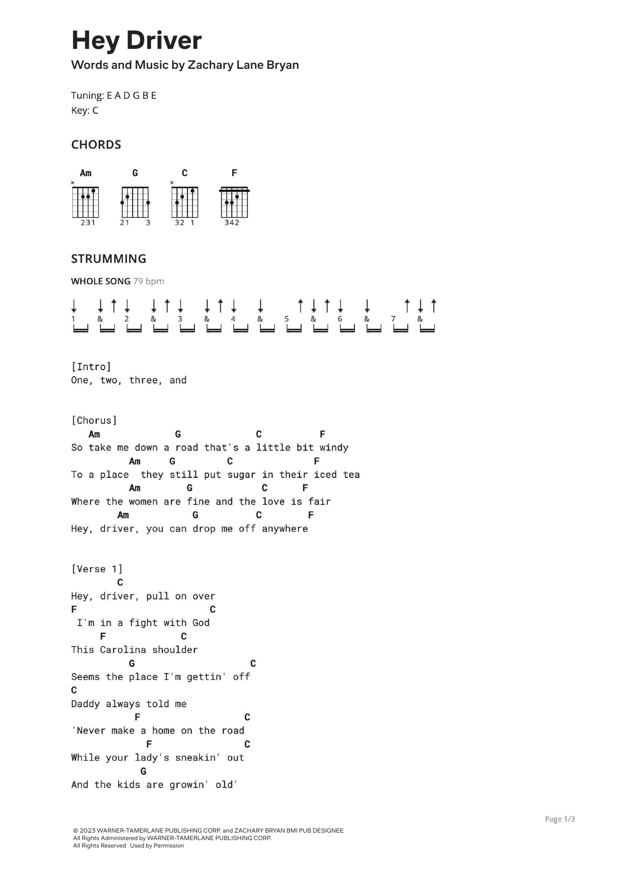 Zach Bryan Hey Driver (feat. The War and Treaty) Sheet Music