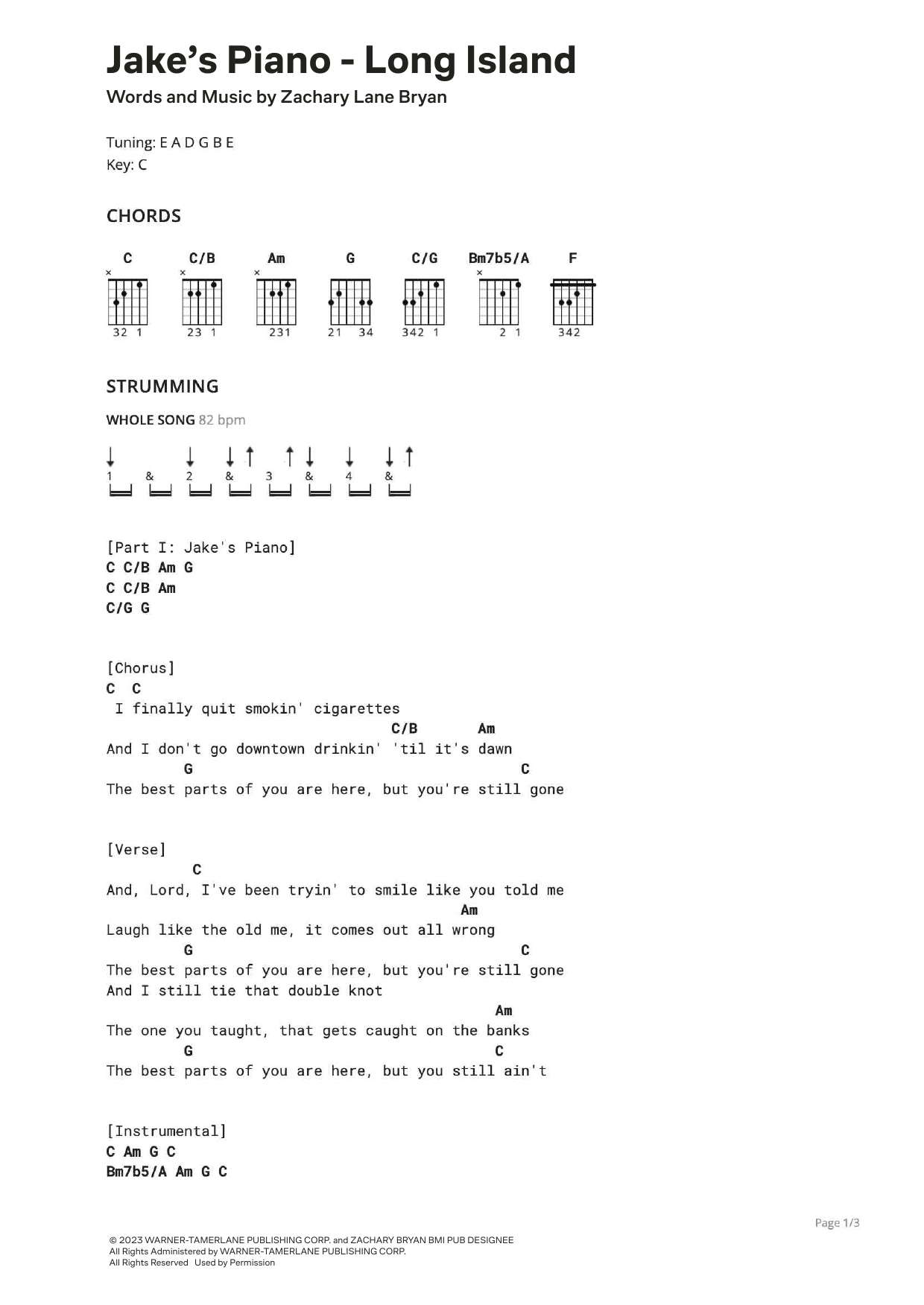 Zach Bryan Jake's Piano - Long Island Sheet Music