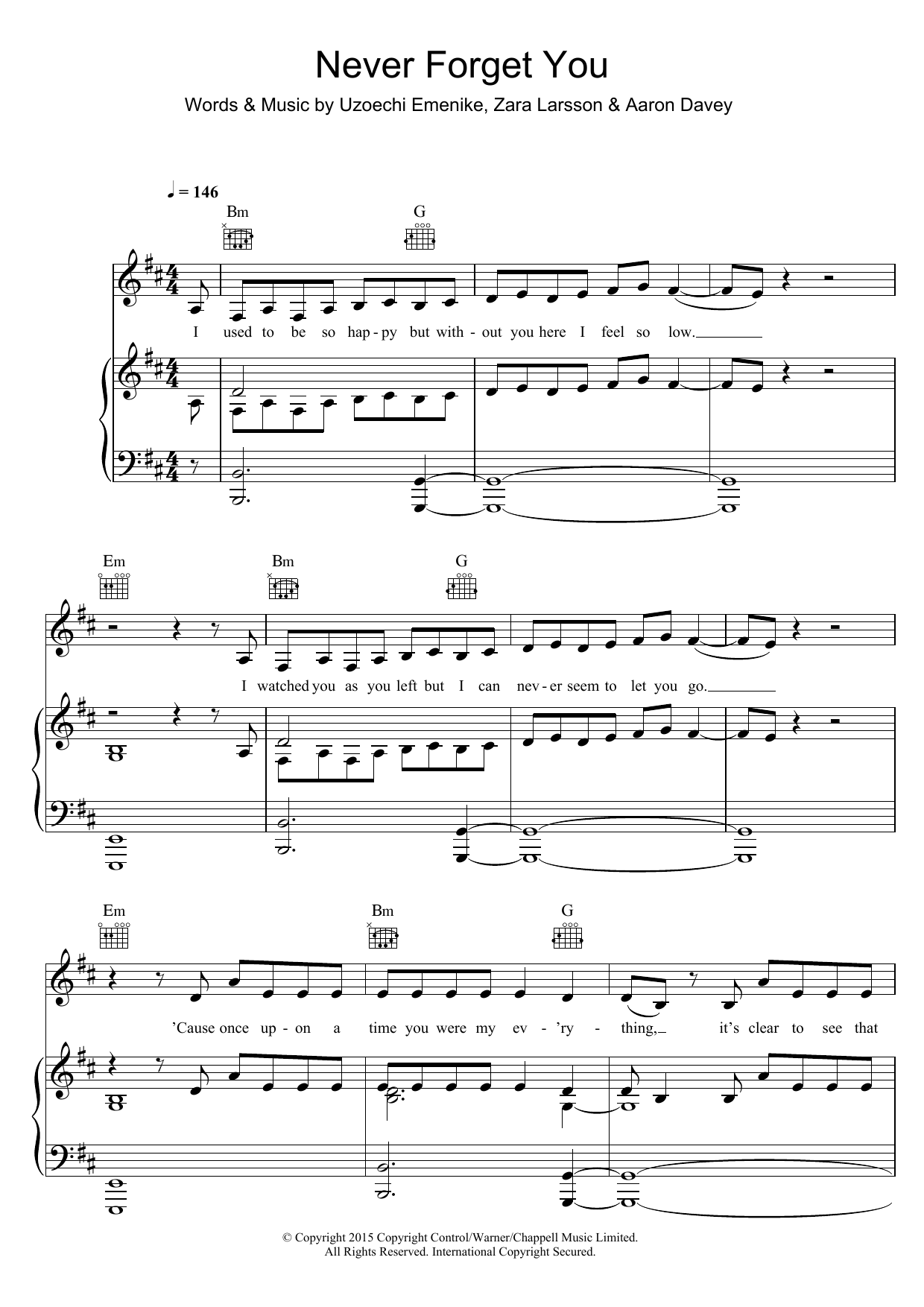Zara Larsson Never Forget You Sheet Music