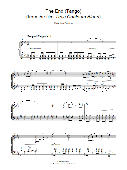 Zbigniew Preisner The End (Tango) (from Trois Couleurs Blanc) Sheet Music