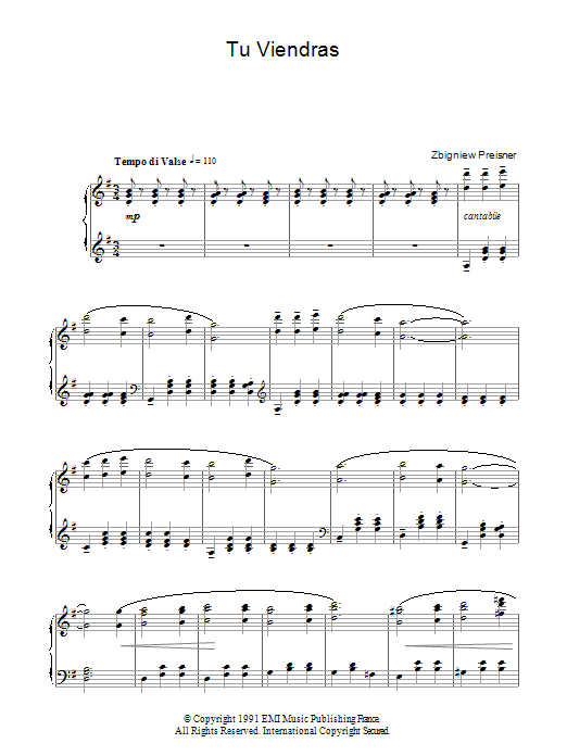 Zbigniew Preisner Tu Viendras (from La Double Vie De Veronique) Sheet Music