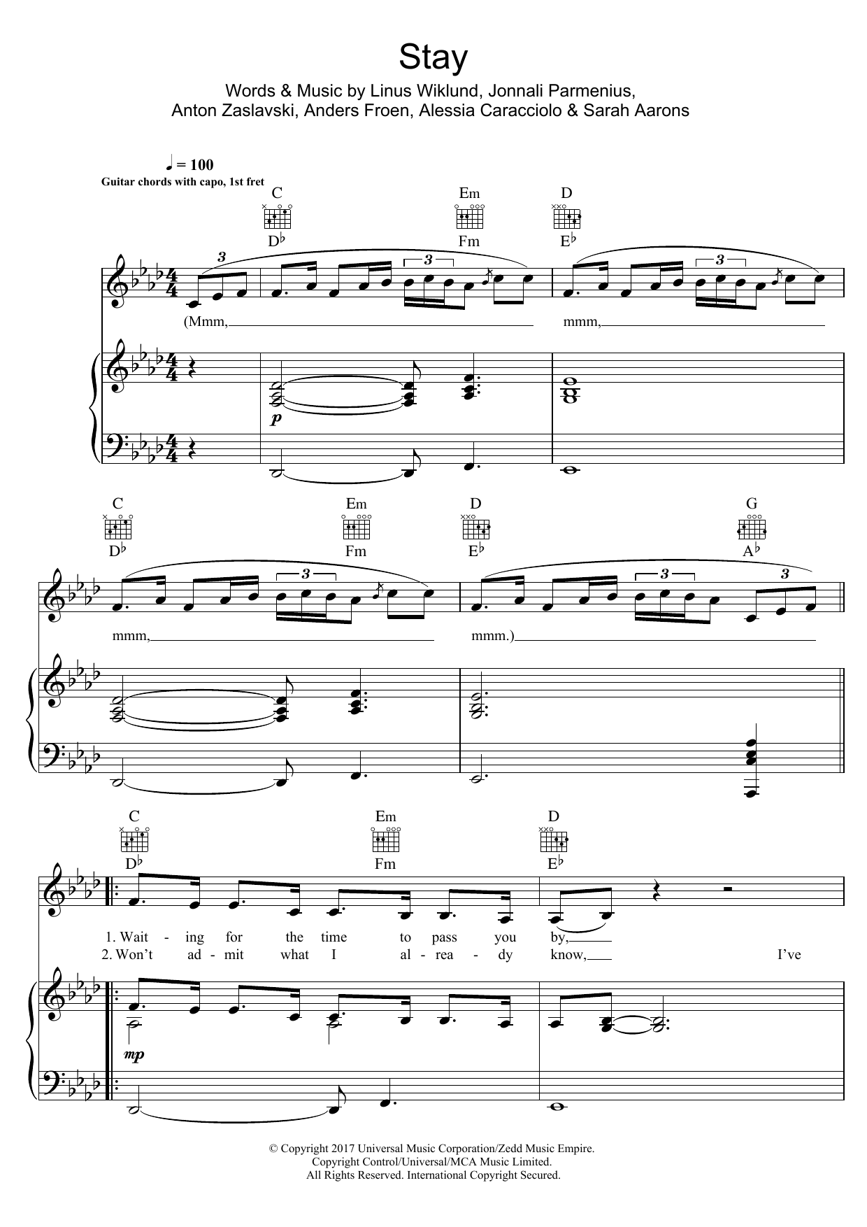 Zedd & Alessia Cara Stay Sheet Music