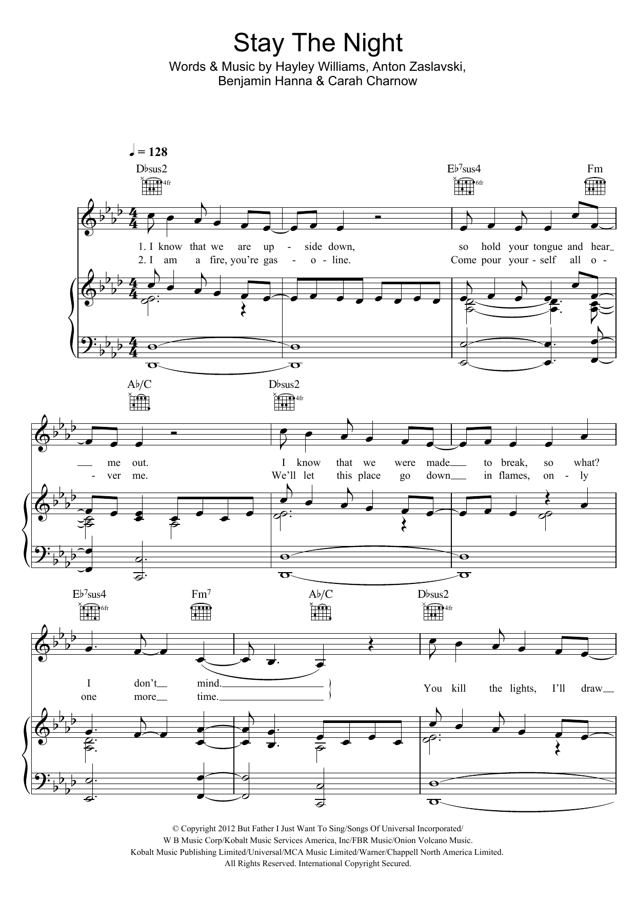 Zedd feat. Hayley Williams Stay The Night Sheet Music