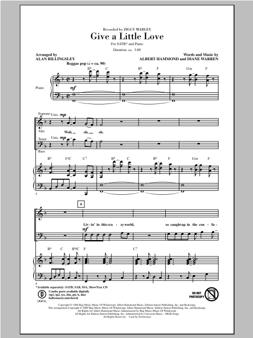 Ziggy Marley Give A Little Love (arr. Alan Billingsley) Sheet Music