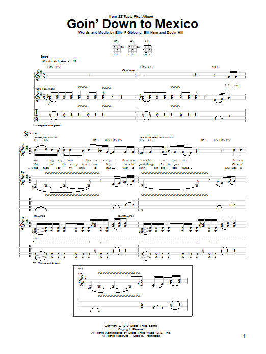 ZZ Top Goin' Down To Mexico Sheet Music