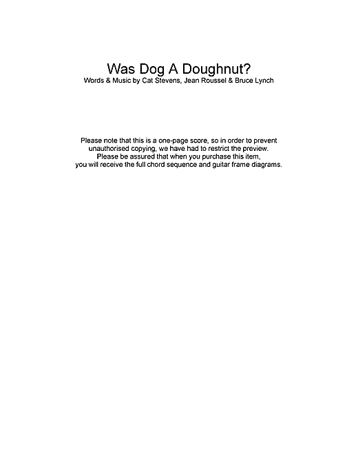 Cat Stevens Was Dog A Doughnut? Sheet Music