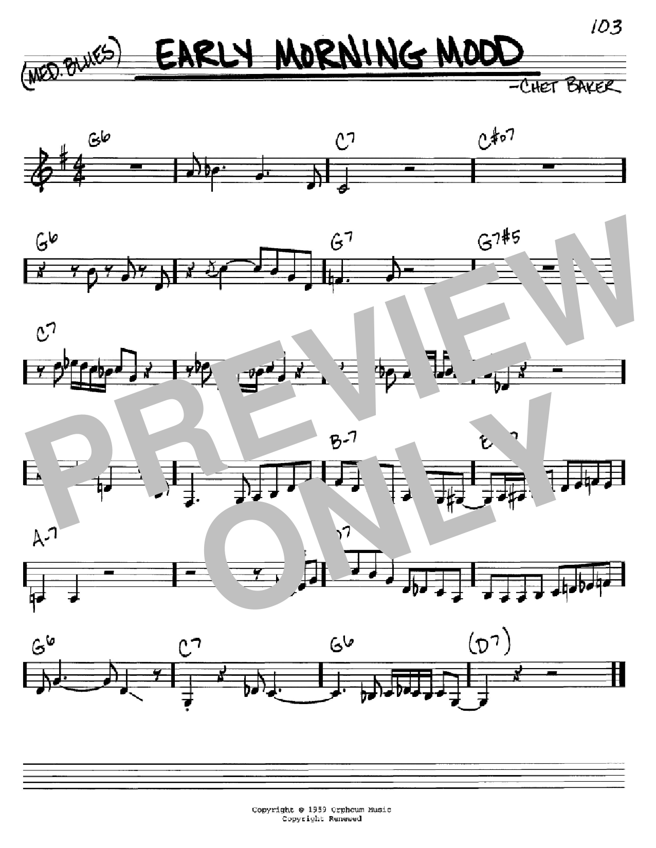 Chet Baker Early Morning Mood Sheet Music