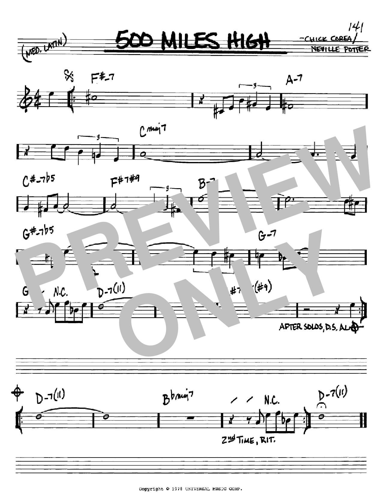 Chick Corea 500 Miles High Sheet Music