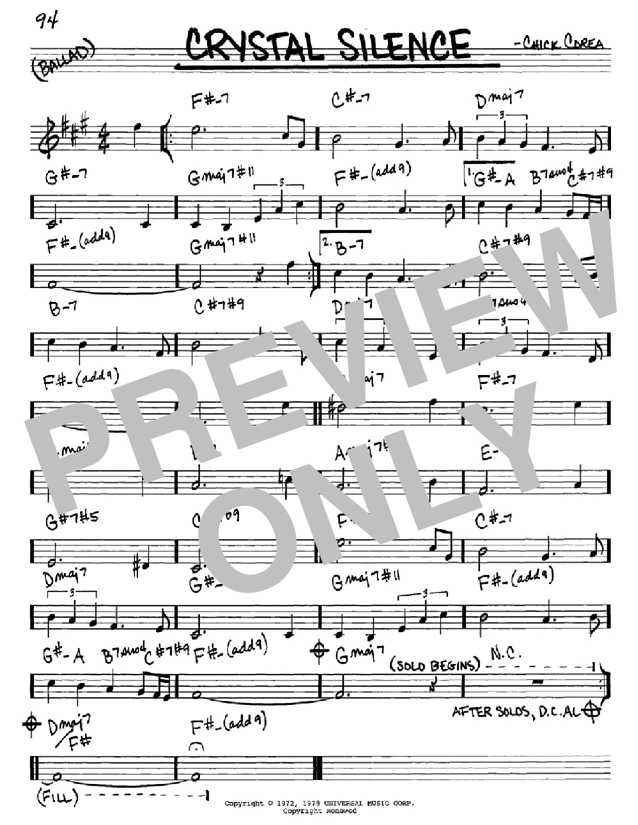 Chick Corea Crystal Silence Sheet Music