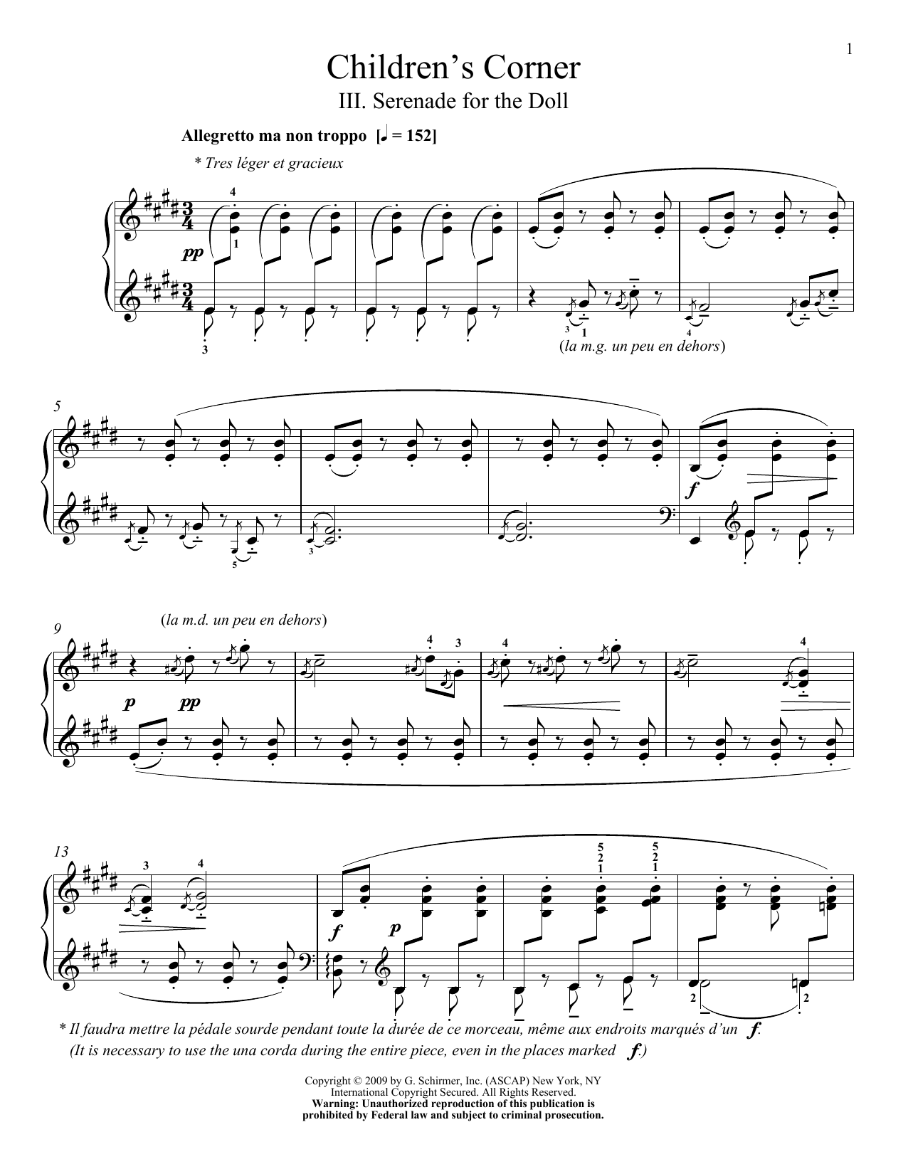 Claude Debussy Serenade for the Doll Sheet Music