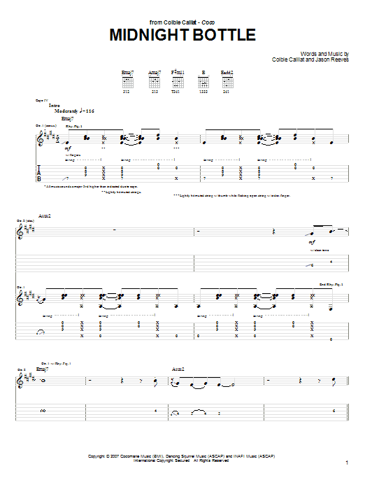 Colbie Caillat Midnight Bottle Sheet Music