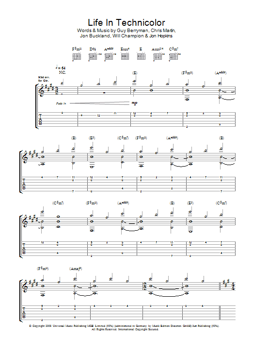 Coldplay Life In Technicolor Sheet Music