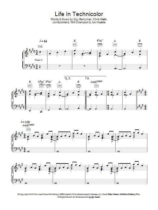 Coldplay Life In Technicolor Sheet Music
