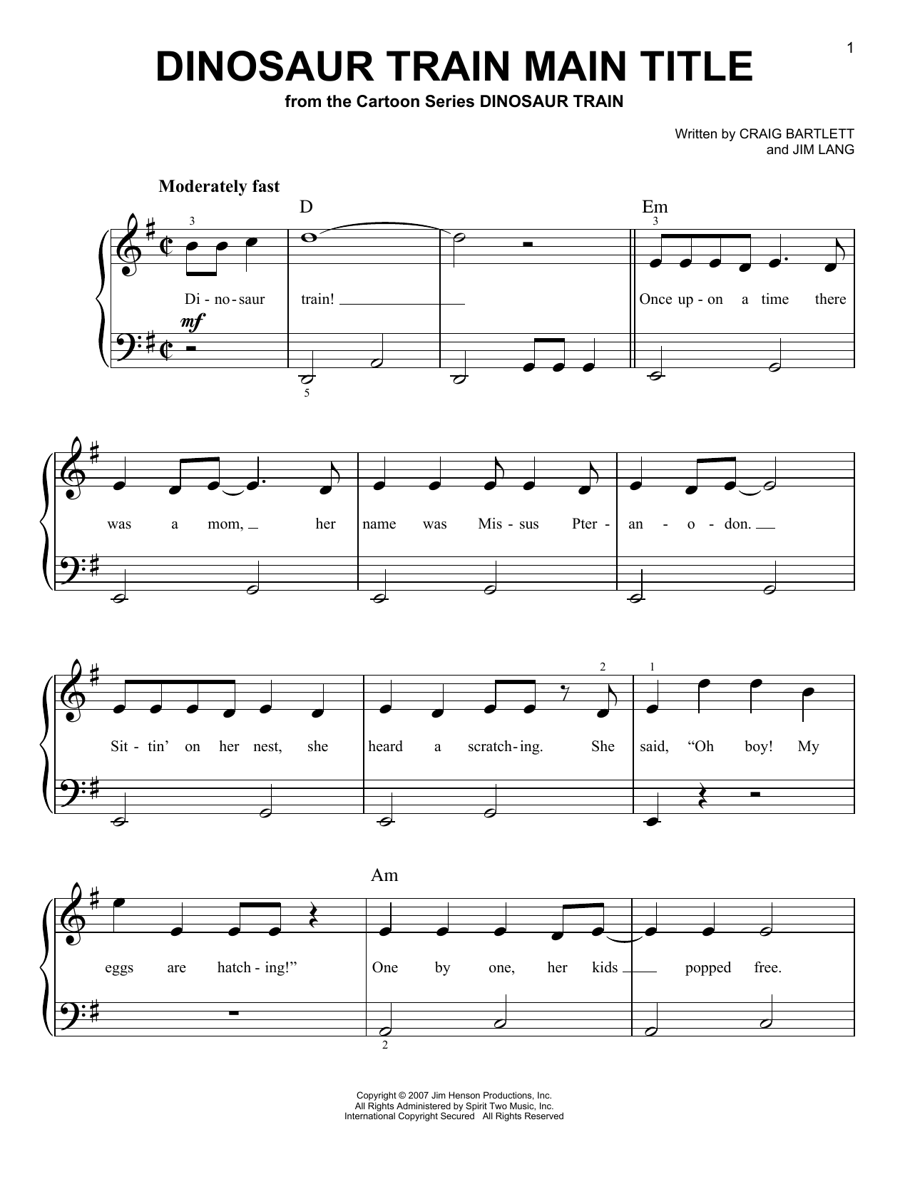 Craig Bartlett Dinosaur Train Main Title Sheet Music