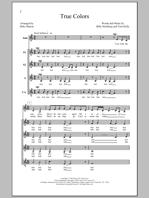 Cyndi Lauper True Colors (arr. Deke Sharon) Sheet Music