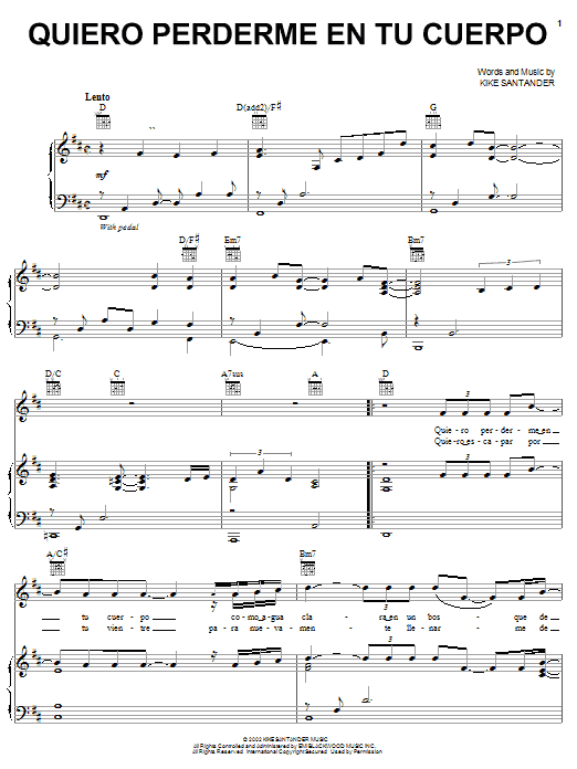 David Bisbal Quiero Perderme En Tu Cuerpo Sheet Music