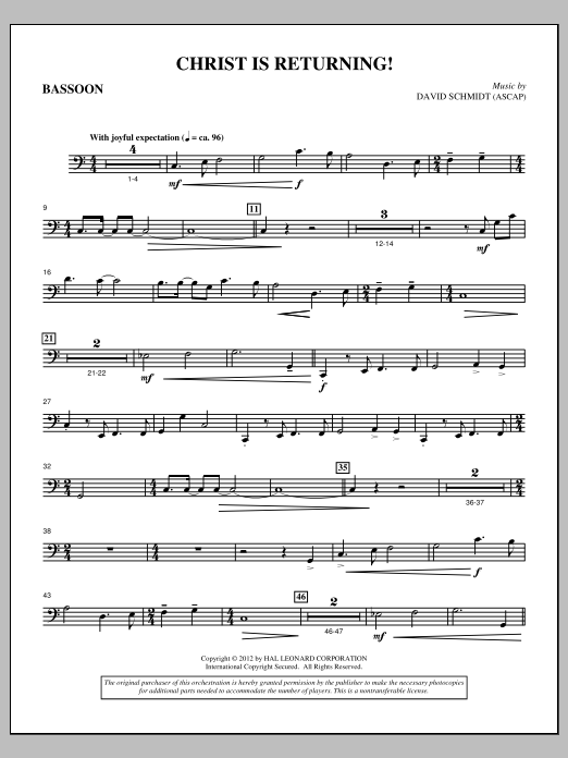 David Schmidt Christ Is Returning! - Bassoon Sheet Music