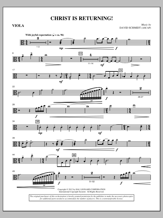 David Schmidt Christ Is Returning! - Viola Sheet Music