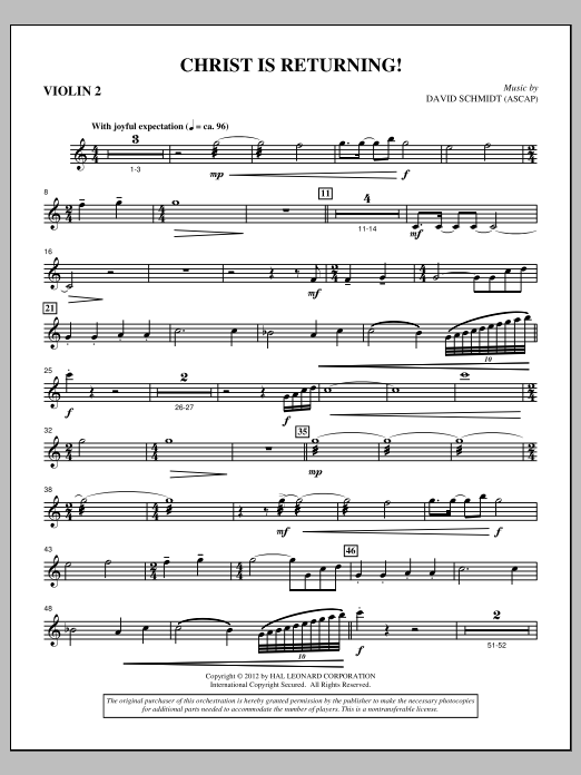 David Schmidt Christ Is Returning! - Violin 2 Sheet Music