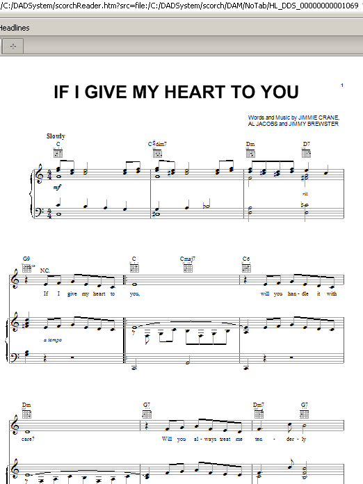 Doris Day If I Give My Heart To You Sheet Music