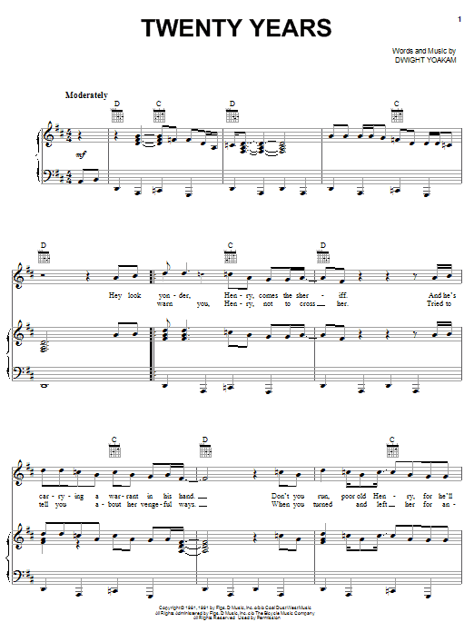 Dwight Yoakam Twenty Years Sheet Music