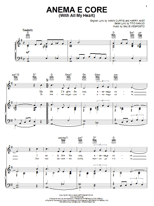 Eddie Fisher Ànema E Core With All My Heart Sheet Music