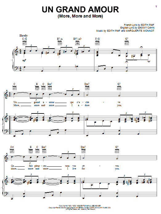 Edith Piaf Un Grand Amour (More, More & More) Sheet Music