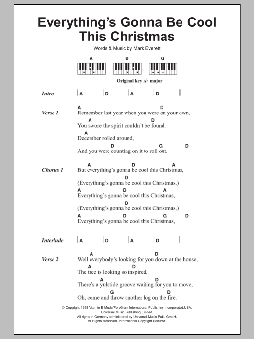 Eels Everything's Gonna Be Cool This Christmas Sheet Music