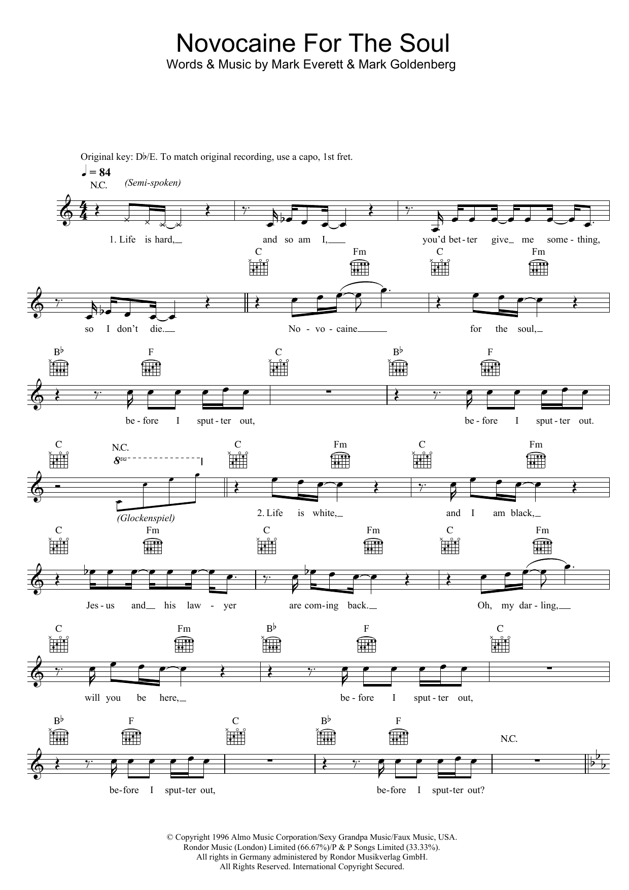 Eels Novocaine For The Soul Sheet Music