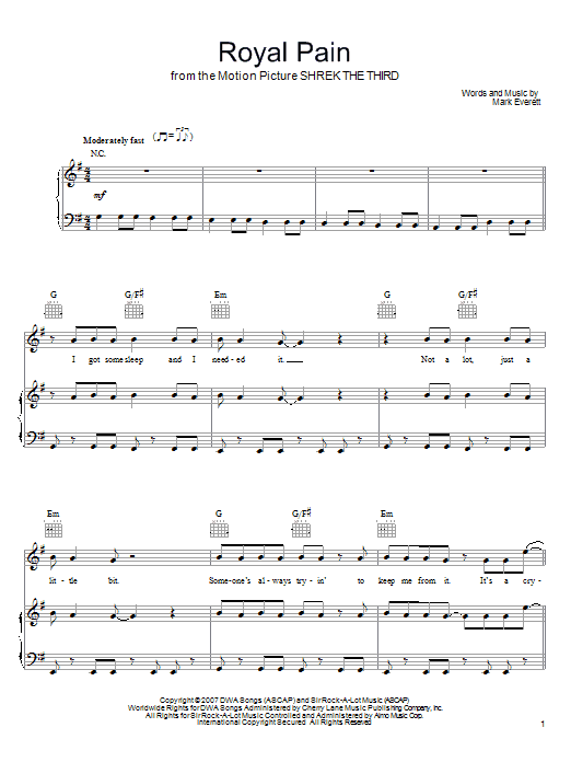 Eels Royal Pain (from Shrek The Third) Sheet Music