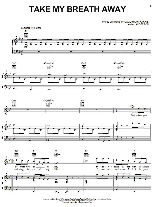 Elliott Yamin Take My Breath Away Sheet Music
