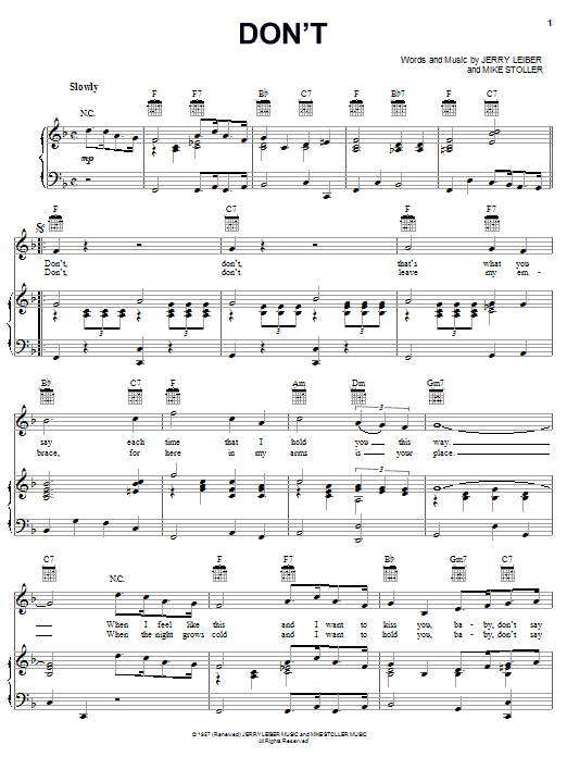 Elvis Presley Don't Sheet Music