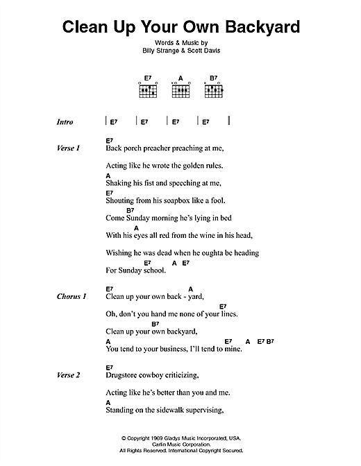 Elvis Presley Clean Up Your Own Backyard Sheet Music