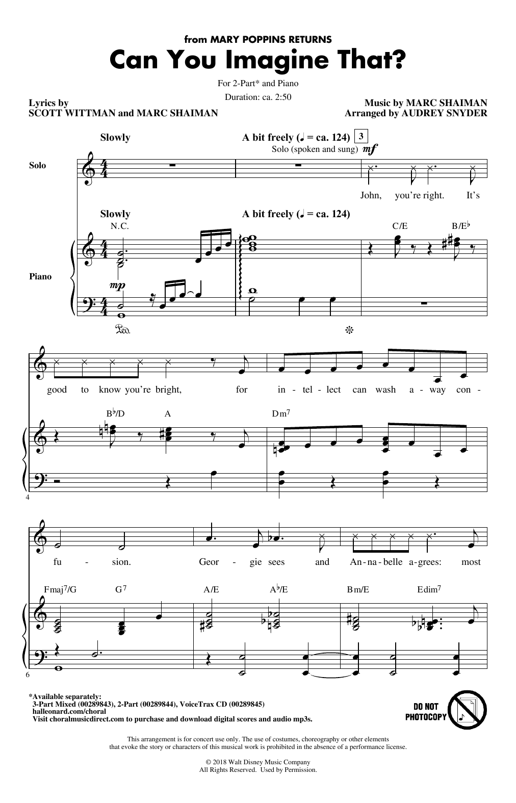 Emily Blunt & Company Can You Imagine That? (from Mary Poppins Returns) (arr. Audrey Snyder) Sheet Music