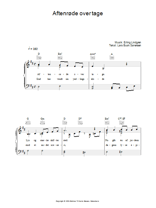 Erling Lindgren Aftenrøde Over Tage Sheet Music