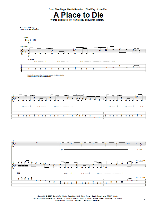 Five Finger Death Punch A Place To Die Sheet Music