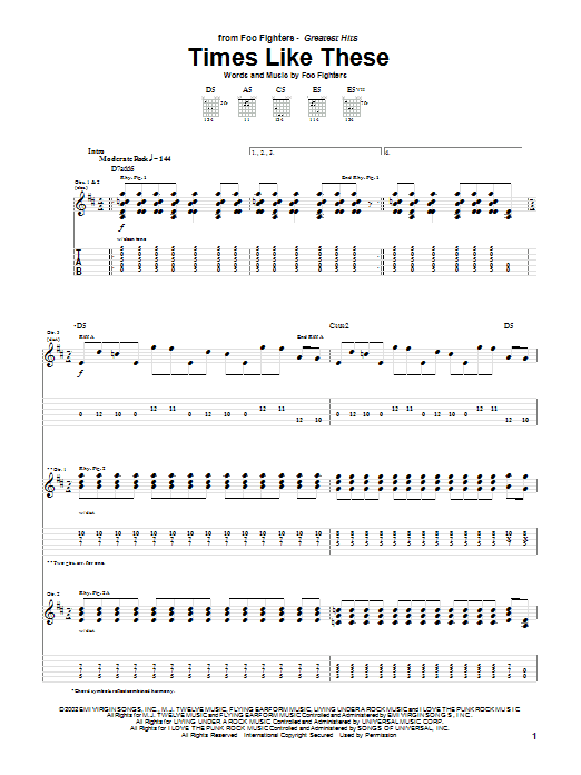 Foo Fighters Times Like These Sheet Music