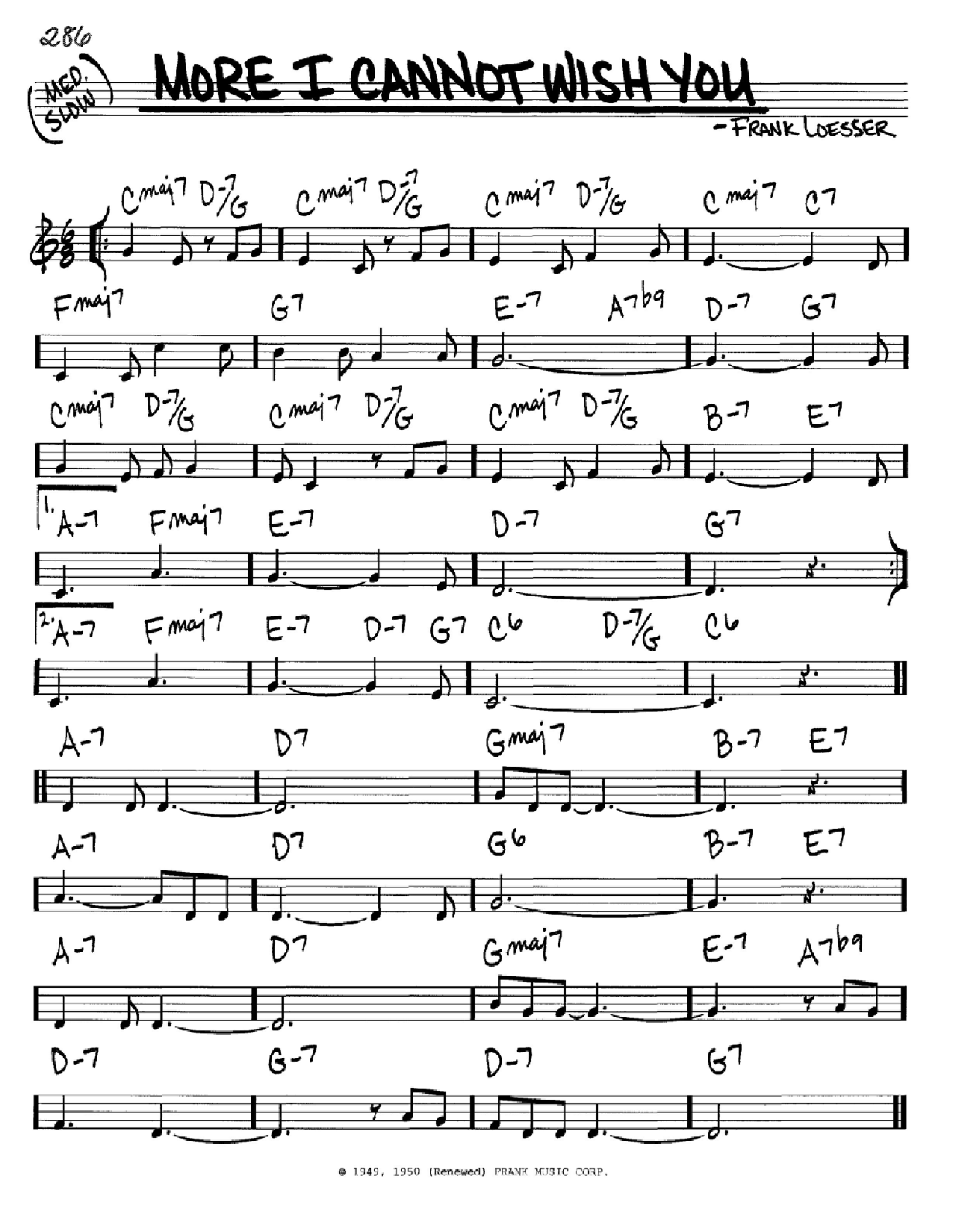 Frank Loesser More I Cannot Wish You Sheet Music