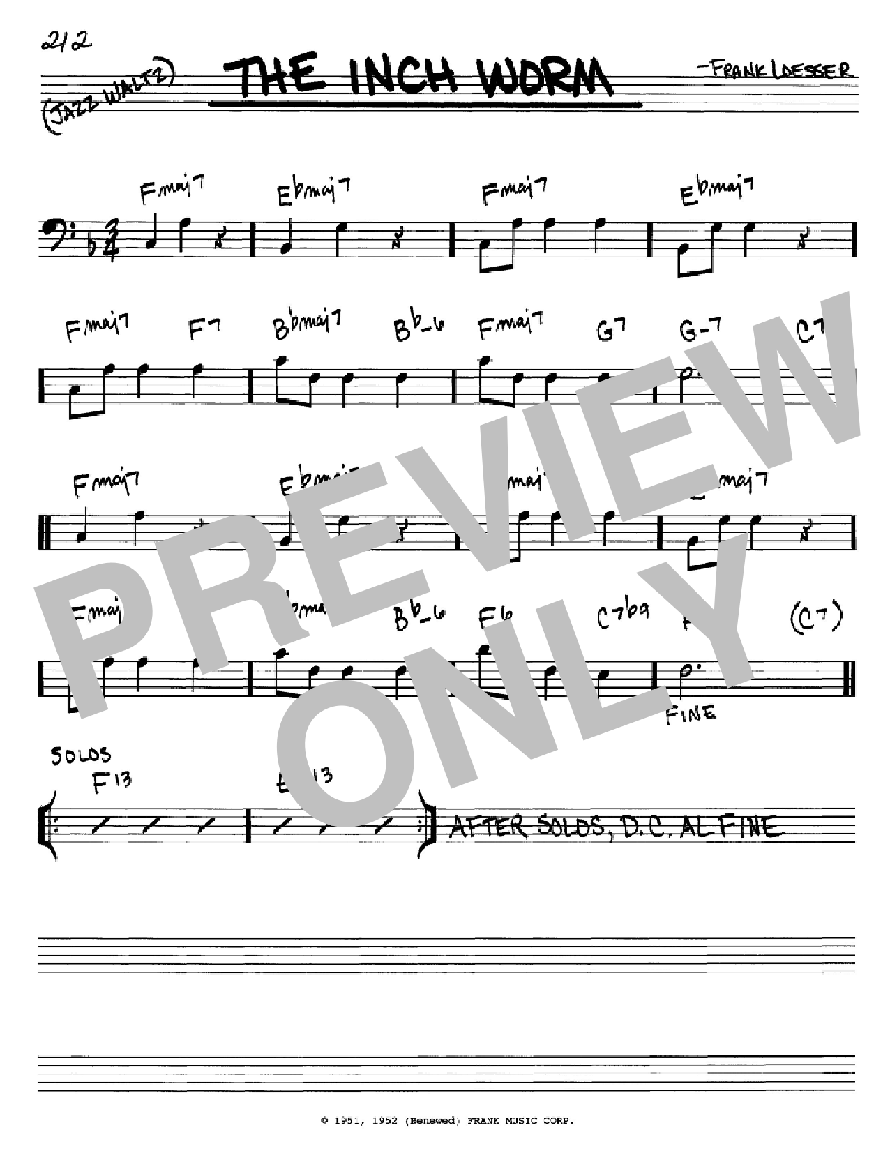 Frank Loesser The Inch Worm Sheet Music