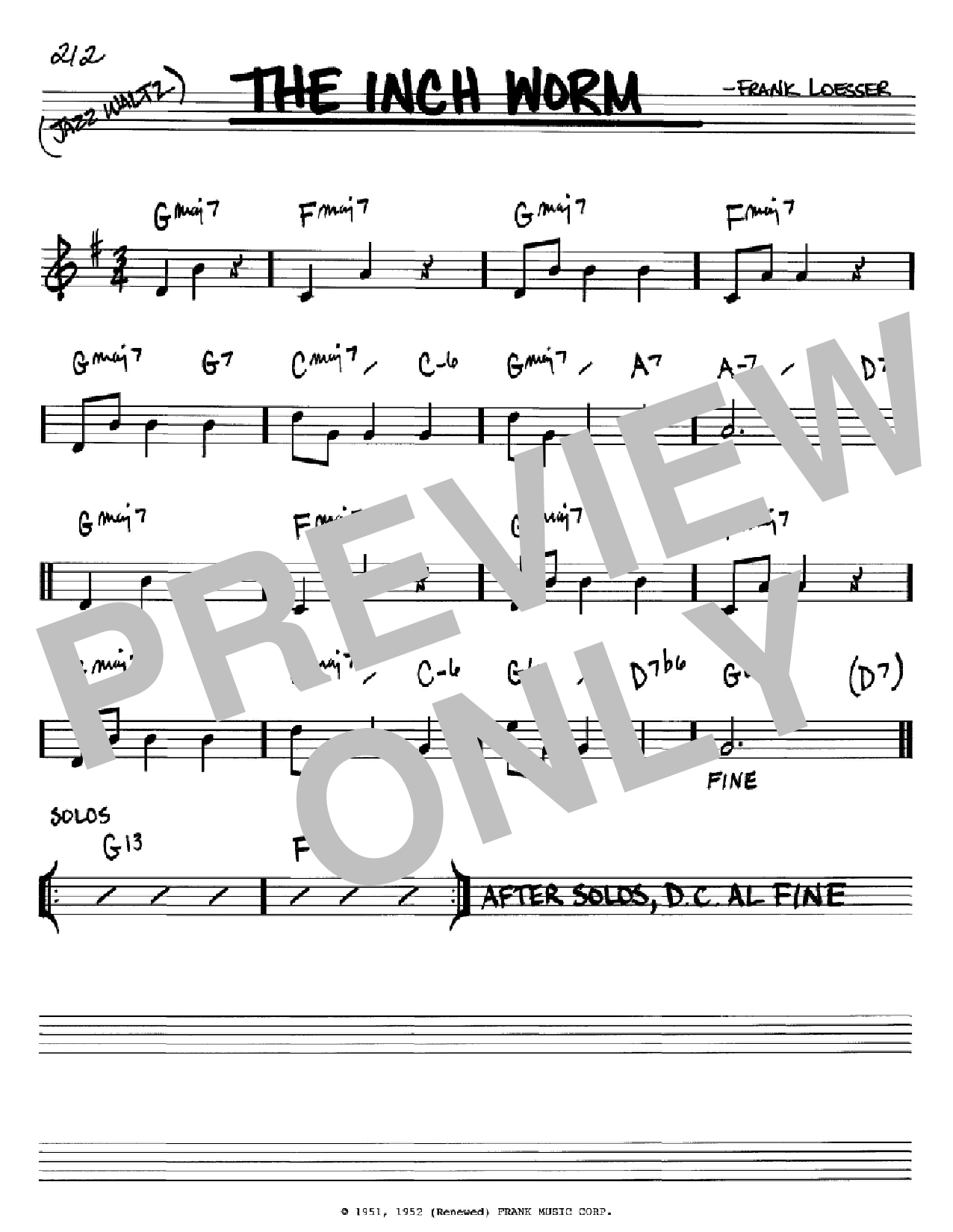 Frank Loesser The Inch Worm Sheet Music