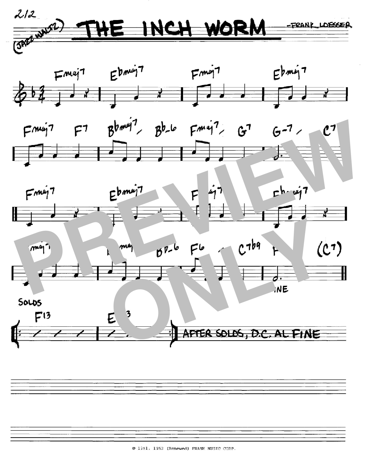 Frank Loesser The Inch Worm Sheet Music
