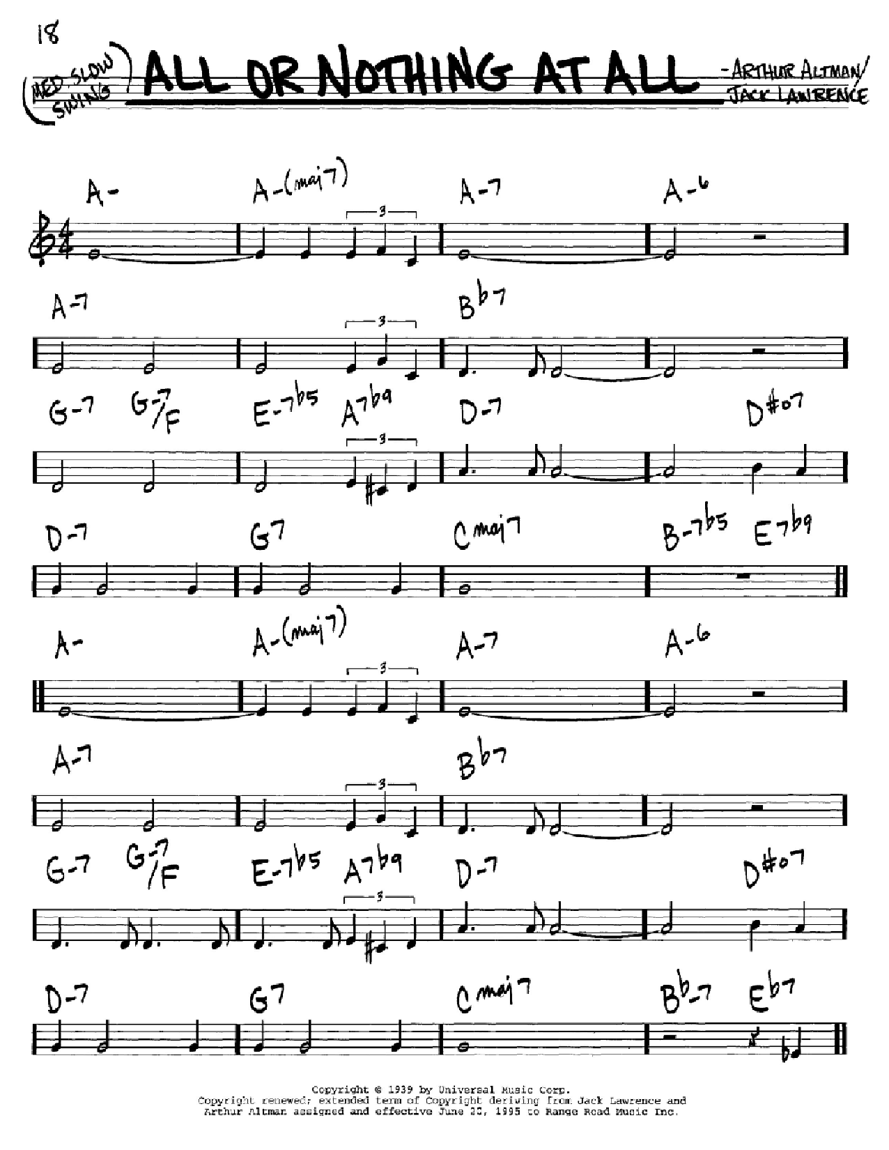 Frank Sinatra All Or Nothing At All Sheet Music