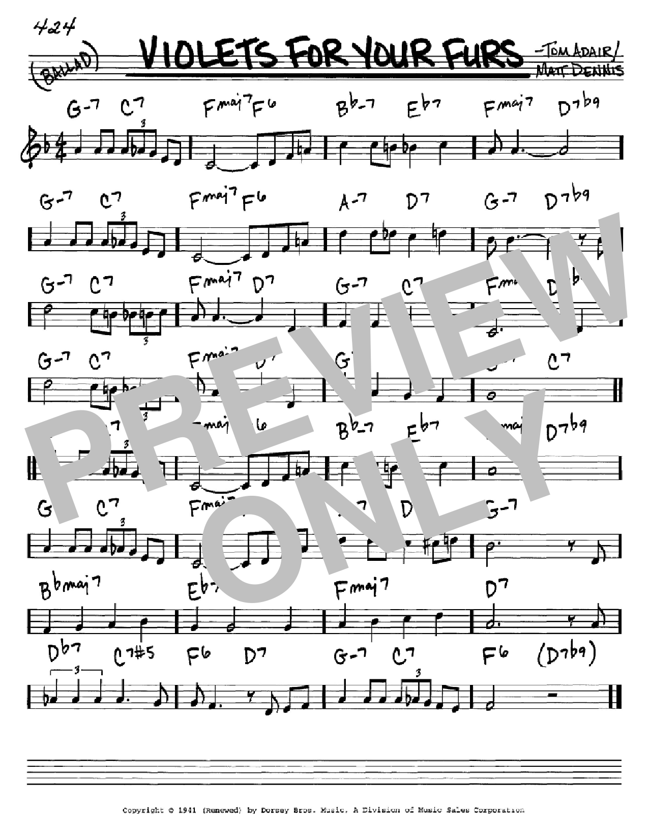 Frank Sinatra Violets For Your Furs Sheet Music