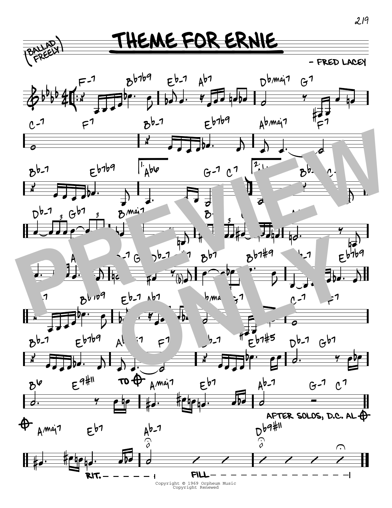 Fred Lacey Theme For Ernie Sheet Music