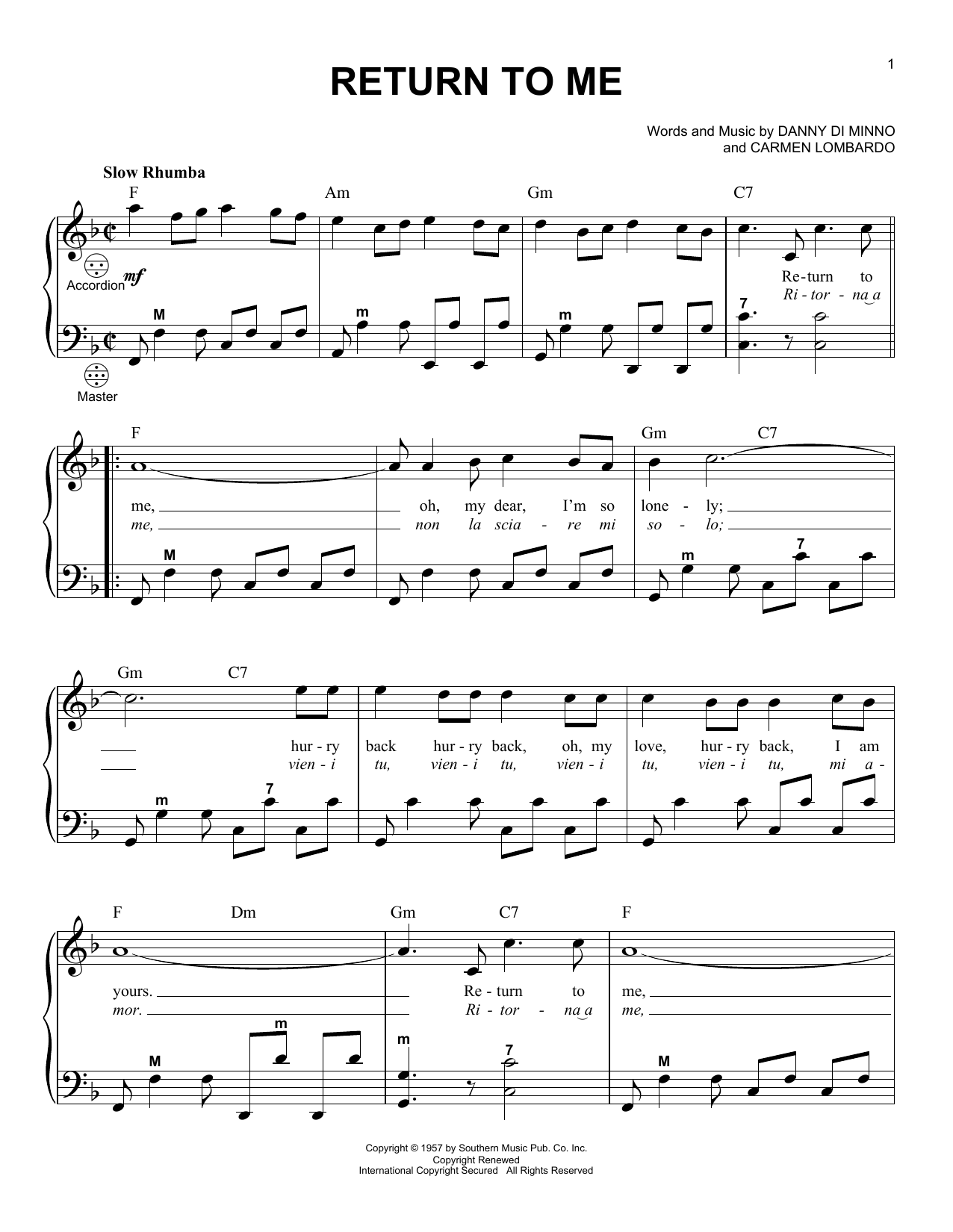Gary Meisner Return To Me Sheet Music