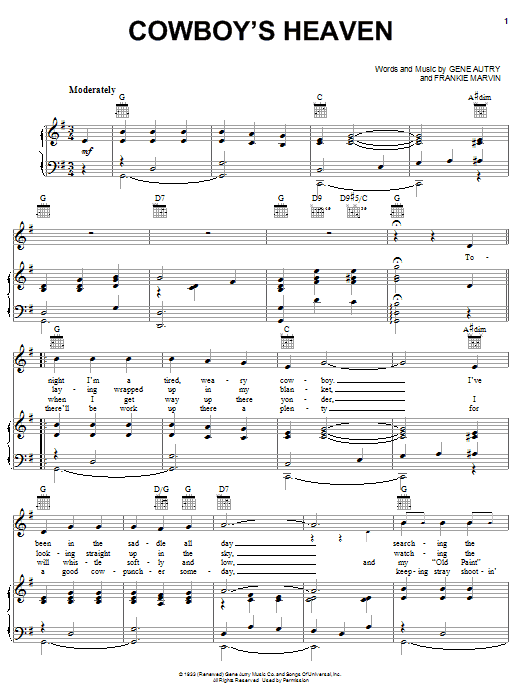 Gene Autry Cowboy's Heaven Sheet Music